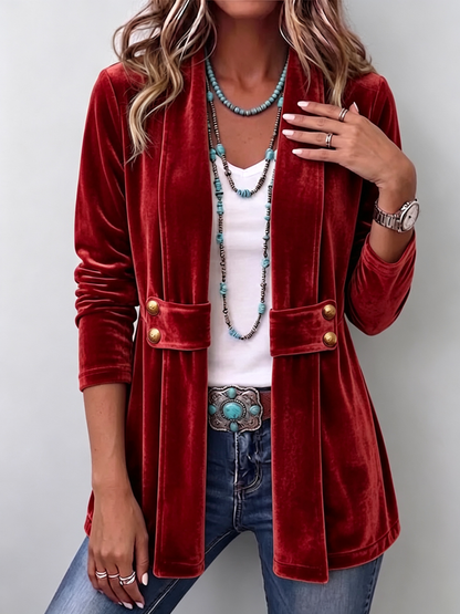 Renata | Chaqueta Vintage Abierta Manga Larga con Detalle de Botón y Solapa