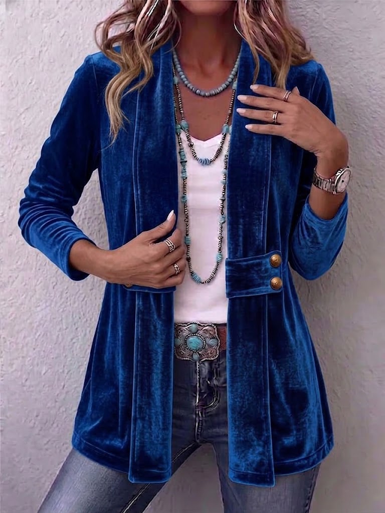 Renata | Chaqueta Vintage Abierta Manga Larga con Detalle de Botón y Solapa