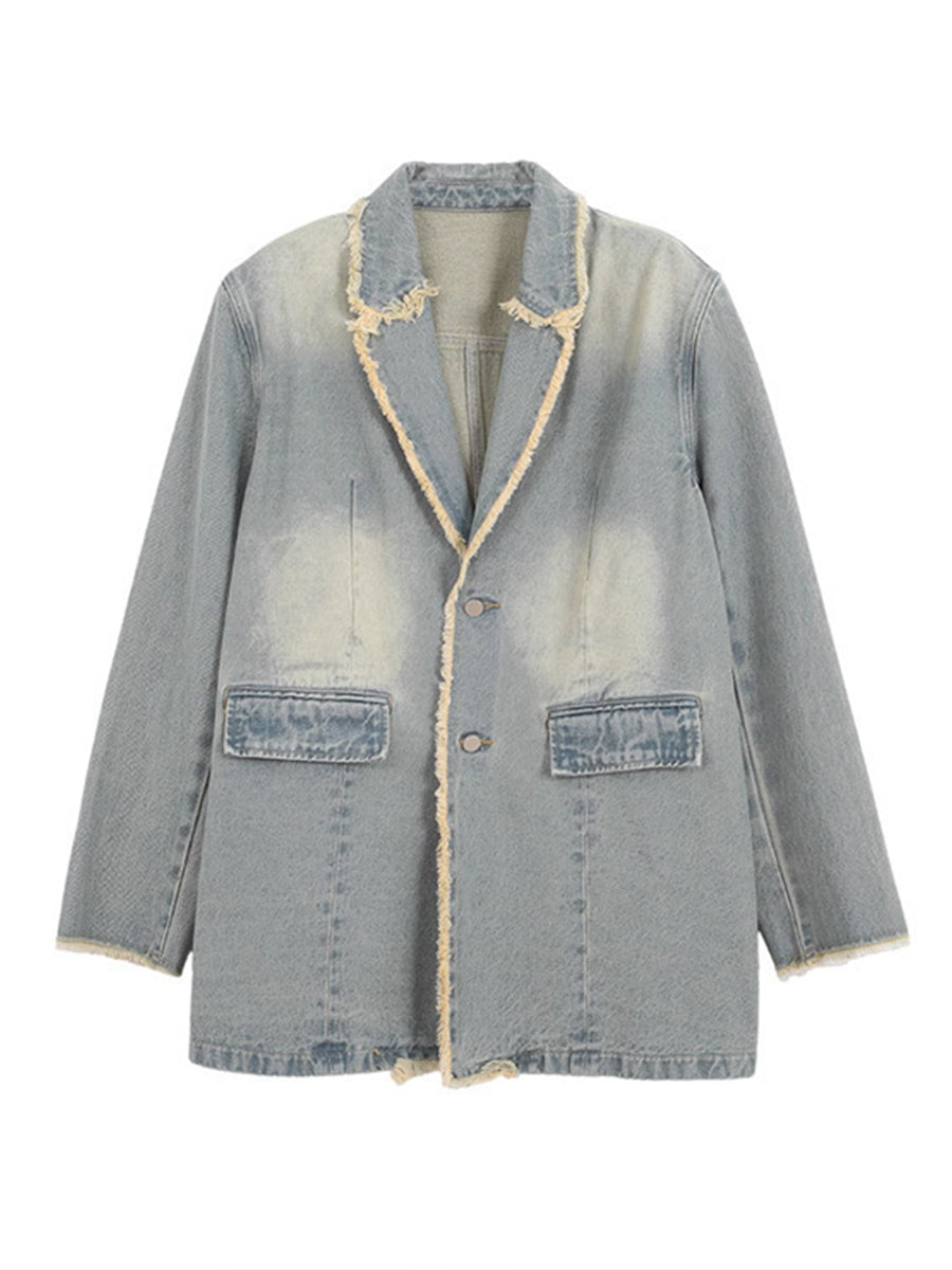 Elena | Blazer Vintage Oversized con Bordes Deshilachados