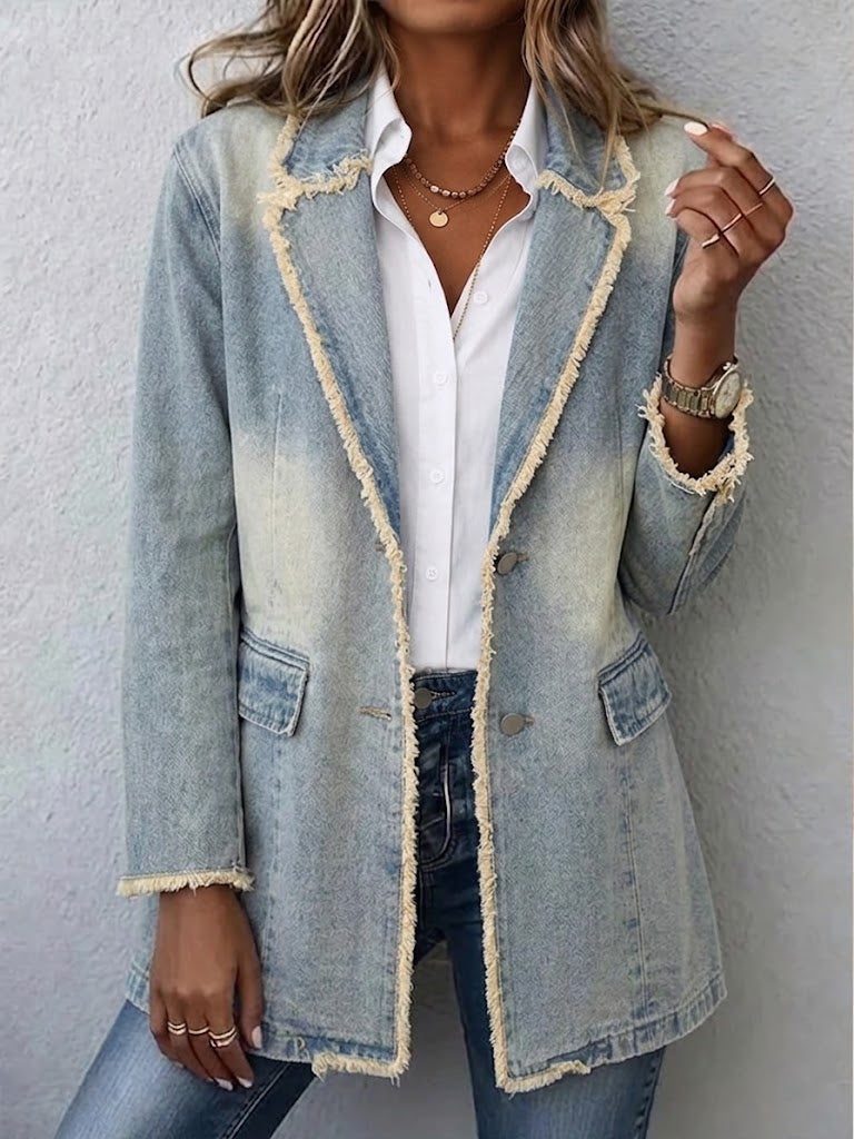 Elena | Blazer Vintage Oversized con Bordes Deshilachados