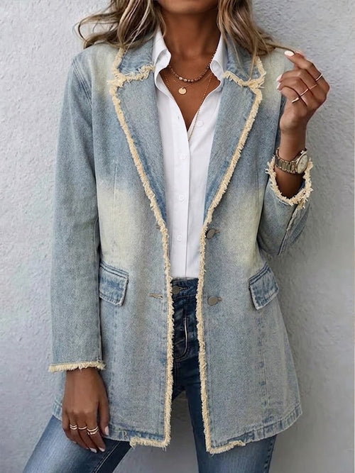 Elena | Blazer Vintage Oversized con Bordes Deshilachados
