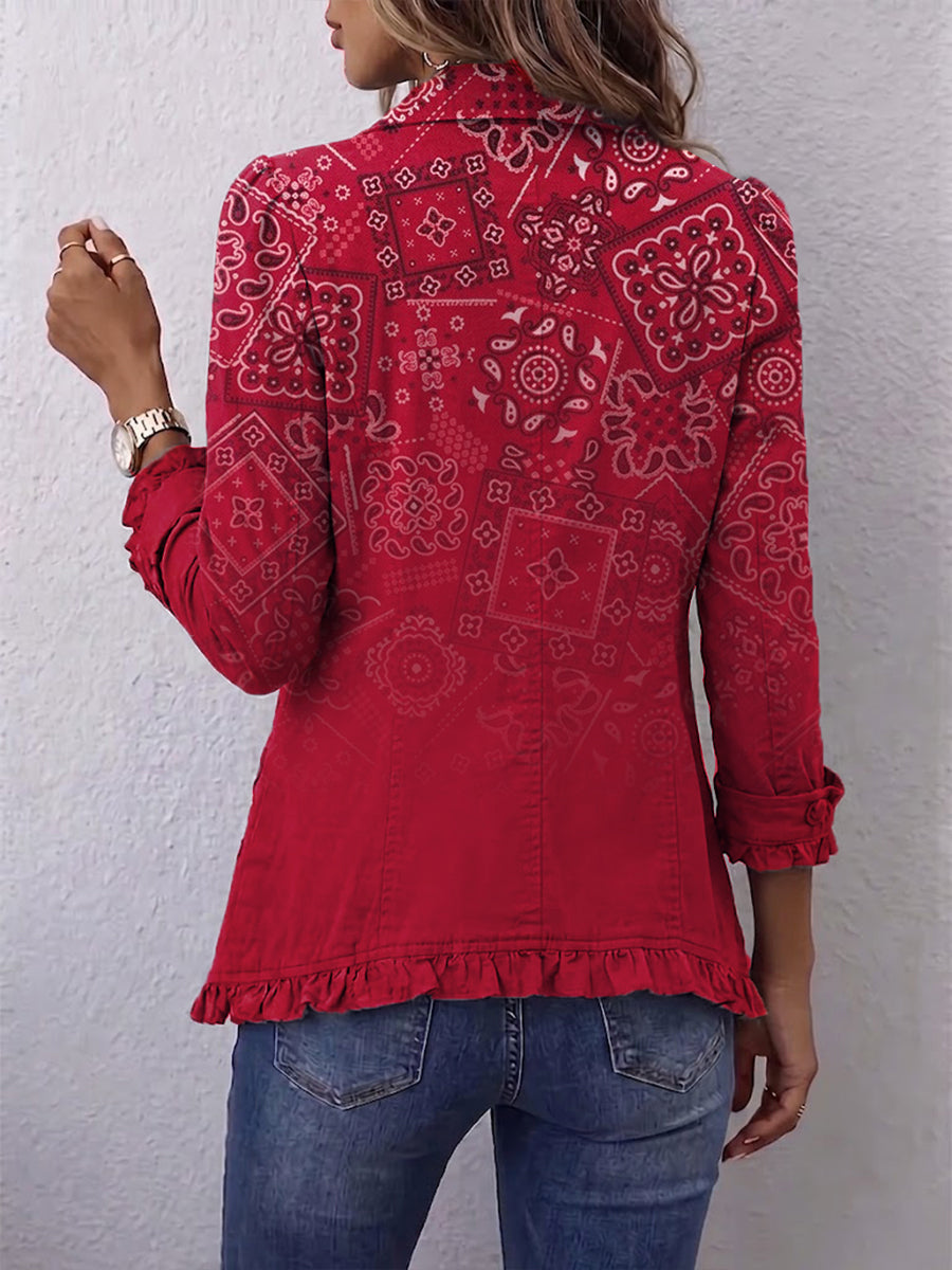 Paula | Chaqueta Bohemia Estampado Paisley Degradado Plisada