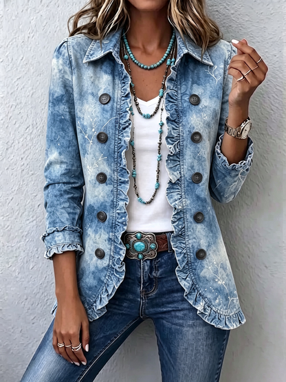 Micaela | Chaqueta Boho Vintage Degradado Estampado Botánico con Volantes