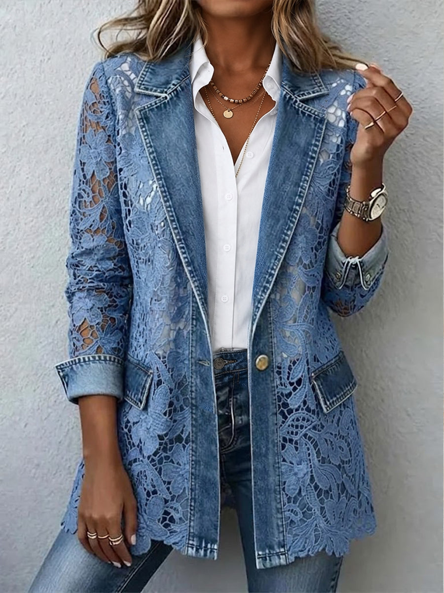 Sandra | Blazer con Paneles de Encaje Floral
