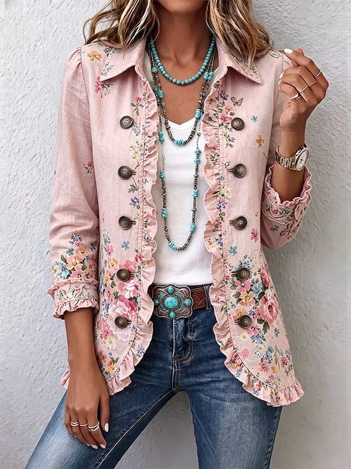Natalia | Chaqueta Floral con Volantes y Botones