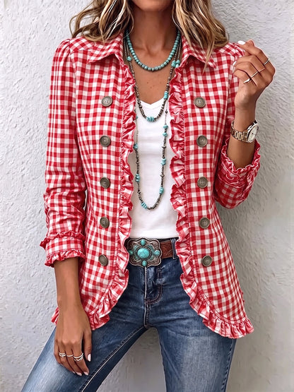 Claudia | Chaqueta de Cuadros Vichy Plisada con Botones