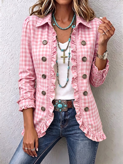 Claudia | Chaqueta de Cuadros Vichy Plisada con Botones