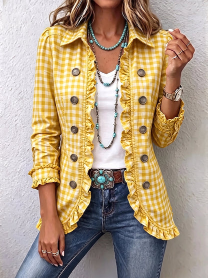 Claudia | Chaqueta de Cuadros Vichy Plisada con Botones