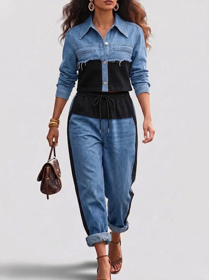 Daniela | Conjunto Chaqueta Cropped Colorblock y Pantalón Ancho