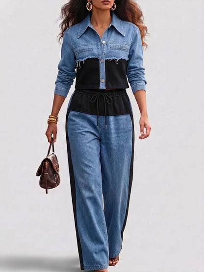 Daniela | Conjunto Chaqueta Cropped Colorblock y Pantalón Ancho