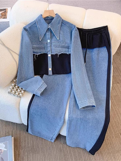 Daniela | Conjunto Chaqueta Cropped Colorblock y Pantalón Ancho