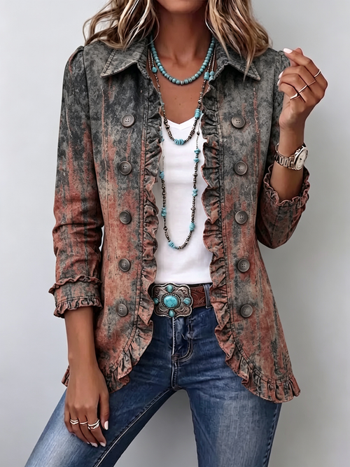 Juana | Chaqueta Vintage Degradado Estampado Texturizado con Volantes