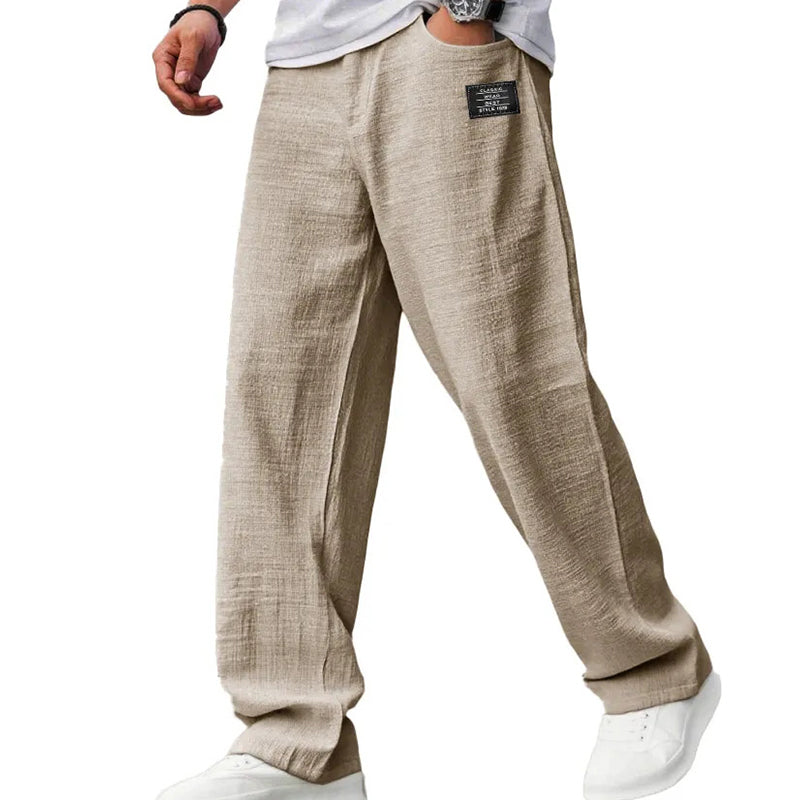 Pantalones de algodón y lino transpirables para hombre